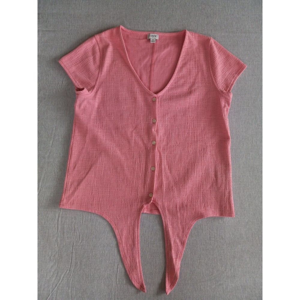 J CREW Women's Medium Wrinkled Stretch Buttons Down Front Knot Pink‎ Blouse